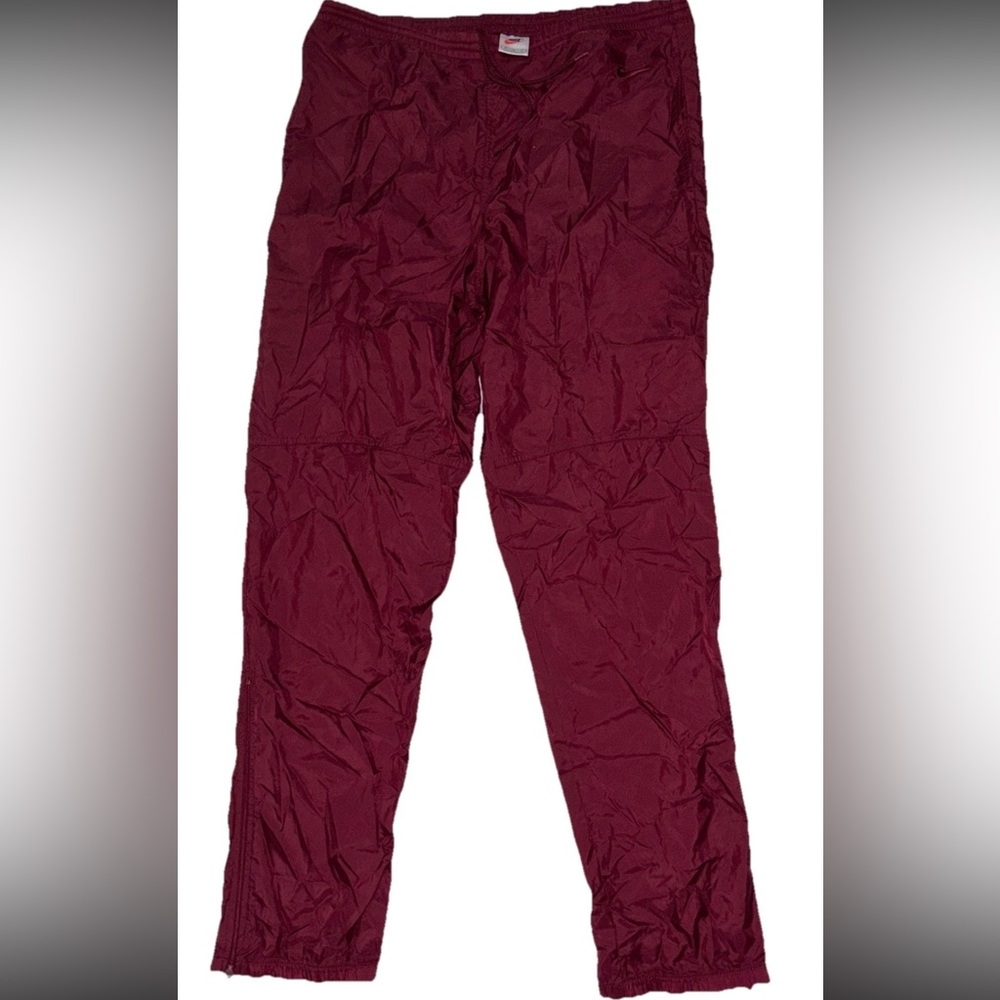 Nike VTG 1990”S Windbreaker Track Pants Burgundy SZ.M Baggy Zip Ankle 100% Nylon